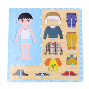 Puzzle éducatif d'encastrement en bois: J'apprends à mettre mes vêtements