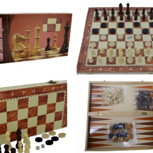 Jeu d'échecs / dames / jeu de backgammon pliant en bois naturel 3 en 1 - 40x40cm- لعبة الشطرنج ، ضاما والطاولة من الخشب