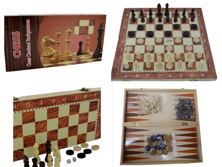 Jeu d'échecs / dames / jeu de backgammon pliant en bois naturel 3 en 1 - 40x40cm- لعبة الشطرنج ، ضاما والطاولة من الخشب