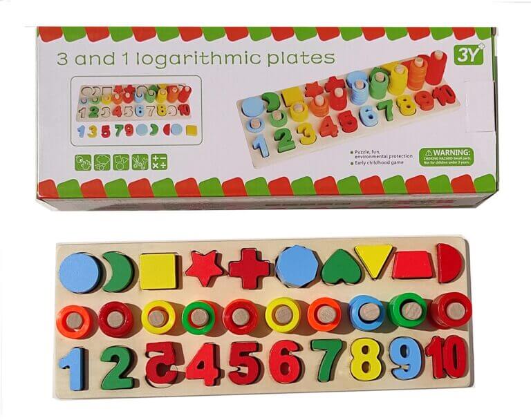 Table d'apprentissage 3 en 1 : Comptage, Chiffres et Formes Géométriques -   1X3 أداة للحساب ، أرقام وأشكال هندسية  من الخشب – Image 5