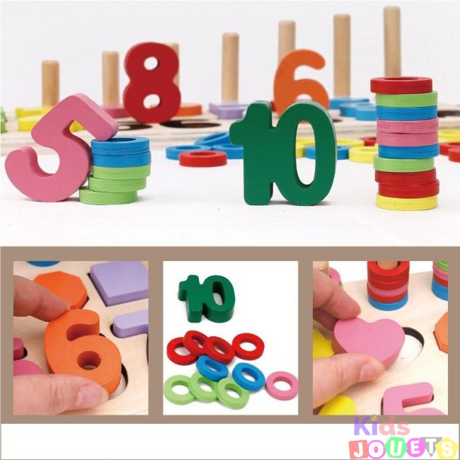 Jeu en bois Montessori d'apprentissage mathématiques & géométrie (3 en 1) – Image 2