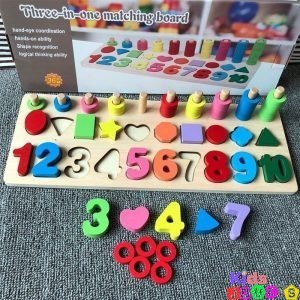 Jeu en bois Montessori d'apprentissage mathématiques & géométrie (3 en 1)