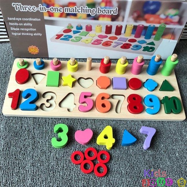 Jeu en bois Montessori d'apprentissage mathématiques & géométrie (3 en 1)