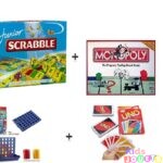 Ensemble 4 jeux de famille : Monopoly, Scrabble Junior, Bingo et cartes UNO