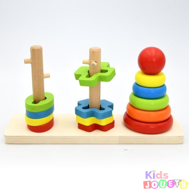 Jeu d'intelligence et de psychomotricité en bois des 3 colonnes – Image 3