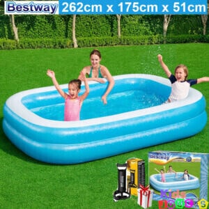 Piscine familiale Gonflable 2 boudins Vinyle Résistant 2,62m X 1,75m X 51cm + Pompe de gonflage gratuite