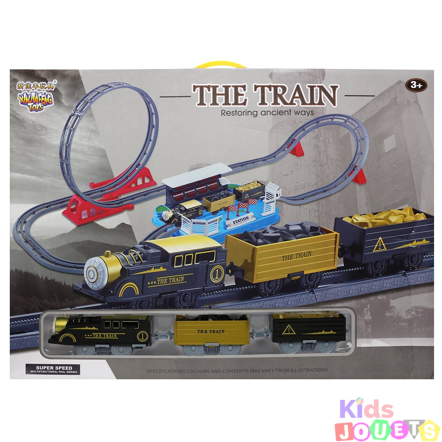 Circuit de train acrobatique montagne russe avec 3 wagons 148cm