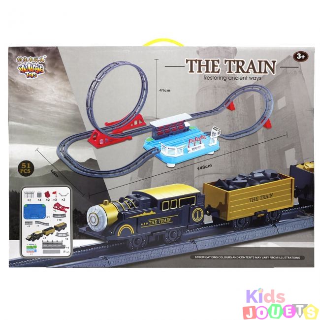 Circuit de train acrobatique montagne russe avec 3 wagons 148cm – Image 4