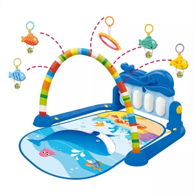 Tapis gym pour bébés avec piano et jouets pendantifs.

سجادة بيانو للأطفال – Image 4